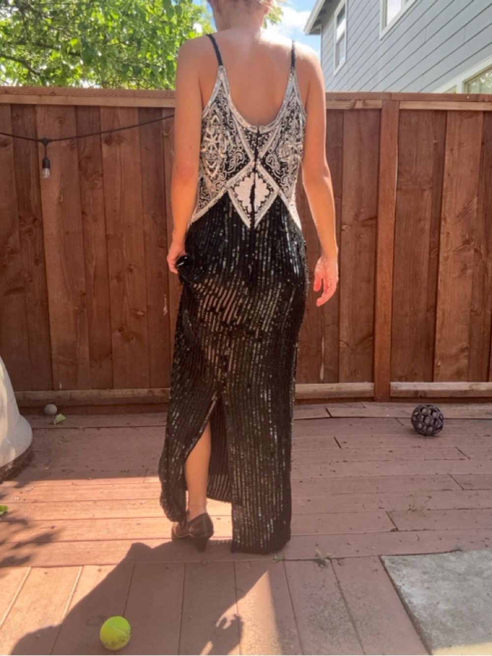 Laurence Kazar Black and White Sequin Maxi Dress - Picture 2 of 6